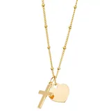 "Kids' Charming Girl 14k Gold Heart & Cross Pendant Necklace, Women's, Size: 15"""