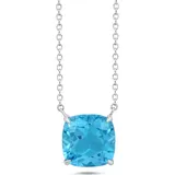 Nicole Miller Sterling Silver 8 Millimeter 2.5 Ct. T.w. 4-Prong Blue Topaz Classic Cushion Pendant, White