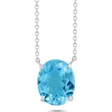 Nicole Miller Sterling Silver 10X8Mm 3 Ct. T.w. 4-Prong Blue Topaz Classic Oval Pendant, White