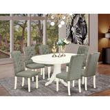 East West Furniture Butterfly Leaf Rubberwood Solid Wood Dining Set Wood/Upholstered Chairs in Brown/Gray/White, Size 30.0 H in | Wayfair
