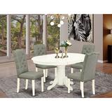 East West Furniture Butterfly Leaf Rubberwood Solid Wood Dining Set Wood/Upholstered Chairs in Brown/Gray/White, Size 30.0 H in | Wayfair
