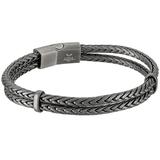 "Men's LYNX Gunmetal Gray Ion-Plated Stainless Steel Two Row Bracelet, Size: 8.5"", Grey"