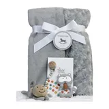 3 Stories Trading Kids Baby Blanket Gift Set With Pacifier Clip, Teether & Toy, Gray, 0-24 Months