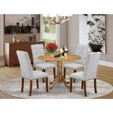 Alcott Hill® Selig Drop Leaf Rubberwood Solid Wood Dining Set Wood/Upholstered Chairs in Brown, Size 29.5 H in | Wayfair