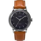 Marlin Automatic 40mm Leather Strap Watch Stainless Steel/brown/blue - Brown - Timex Watches