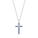 Effy® Women's 7/8 ct. t.w. Natural Blue Sapphires and 1/10 ct. t.w. White Diamond Cross Pendant Necklace in 14k White Gold, 16 in