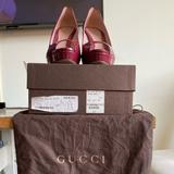 Gucci Shoes | Gucci Burgundy Lisbeth Patent Peep Toe Heels | Color: Red | Size: 8.5
