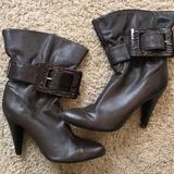 Jessica Simpson Shoes | Brown Leather High Heel Booties With Buckle Detail | Color: Brown | Size: 7.5