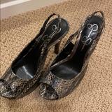 Jessica Simpson Shoes | Jessica Simpson Sling Back Platform Peep Toe Heel | Color: Black/White | Size: 6
