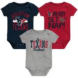 Newborn & Infant Navy/Red/Heathered Gray Houston Texans Ready Set Nap Three-Pack Bodysuit