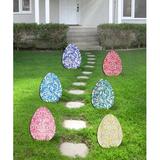 Designocracy Keepsake Easter Eggs Free Standing/Hanging Garden Decor Wood in Blue/Brown/Pink, Size 12.0 H x 9.0 W x 1.0 D in | Wayfair
