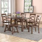 Laurel Foundry Modern Farmhouse® Berrian 6-Person Solid Wood Dining Set Wood in Brown, Size 30.0 H in | Wayfair LFMF2491 42549700