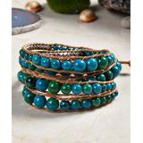 My Gems Rock! Women's Bracelets blue - Azurite & Leather Beaded Wrap Bracelet