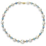 White Freshwater Cultured Pearl (10.5-11mm) With Blue Aquamarine (8mm), And Gold Beads (4mm) 18" Necklace In 14k Yellow Gold - Blue - Macy's Necklaces
