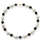 White Baroque Freshwater Cultured Pearl (12-13mm) With Black Onyx (10mm) And Gold Beads (4mm) 18" Necklace In 14k Yellow Gold - Black - Macy's Necklaces