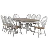 Sunset Trading Country Grove 9 Piece Double Pedestal Extendable Dining Table Set With 2 Arm Chairs In Distressed Gray and Brown Wood - Sunset Trading DLU-CG4296-30AGO9