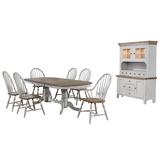 Sunset Trading Country Grove 8 Piece Double Pedestal Extendable Dining Table Set With 2 Arm Chairs With Lighted China Cabinet In Distressed Gray and Brown Wood - Sunset Trading DLU-CG4296-30AGOBH8