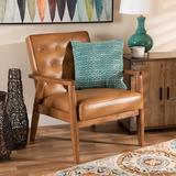 Baxton Studio Sorrento Mid-Century Modern Tan Faux Leather & Walnut Brown Finished Wood Lounge Chair - Wholesale Interiors BBT8013-Tan Chair