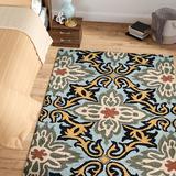 Red Barrel Studio® Linkwood Floral Handmade Tufted Wool/Cotton Blue/Sage Area Rug Wool/Cotton in White, Size 36.0 W x 0.75 D in | Wayfair