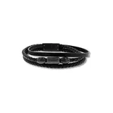 Belk & Co Men's Black Faux Leather And Black Stainless Steel Stacked Bracelet