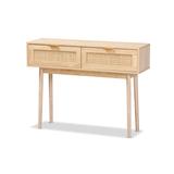 Baxton Studio Baird Mid-Century Modern Light Oak Brown Finished Wood & Rattan 2-Drawer Console Table - Wholesale Interiors SR191632-Rattan-Console