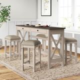 Laurel Foundry Modern Farmhouse® Grado 4 - Person Counter Height Dining Set Wood/Upholstered Chairs in Brown/Gray/White, Size 36.0 H in | Wayfair
