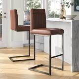 Mercury Row® Casteel Bar & Counter Stool Wood/Upholstered/Leather in Brown, Size 44.5 H x 16.0 W x 21.0 D in | Wayfair