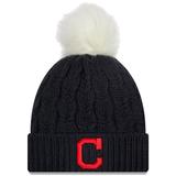 Women's New Era Navy Cleveland Indians Flurry Cuffed Knit Hat with Pom
