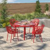 Brayden Studio® Rabia 5 Piece Dining Set Glass/Metal in Red, Size 28.3 H x 47.25 W x 47.25 D in | Wayfair CF92C14F6FF34FDE97A68918697B8919