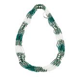 Viridian and White Harmony,'Green and White Beaded Long Torsade Necklace'