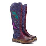Soffia Women's Western Boots Purple - Purple & Burgundy Patchwork Lace-Up Leather Cowboy Boot - Women
