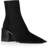 Parker Square Toe Stacked Heel Suede Booties - Black - Alexander Wang Boots