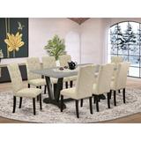 Lark Manor™ Aryan 9 - Piece Rubberwood Solid Wood Dining Set Wood/Upholstered Chairs in Gray/Black/Brown, Size 30.0 H in | Wayfair