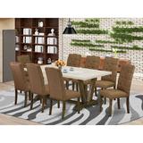 Lark Manor™ Aryan 9 - Piece Rubberwood Solid Wood Dining Set Wood/Upholstered Chairs in White/Black/Brown | Wayfair