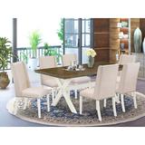 Red Barrel Studio® Barasinga 7 - Piece Rubberwood Solid Wood Dining Set Wood/Upholstered Chairs in Gray/White | Wayfair