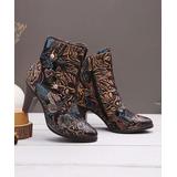 Soffia Women's Casual boots Black - Black Floral-Embroidered Lace-Up Leather Ankle Boot - Women