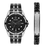 Men's Bulova Two Tone Crystal Watch & Bracelet Gift Set, Size: Large, Black