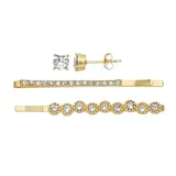 Brilliance 18k Gold Plated Hair Pins & Stud Earrings Set with Swarovski Crystals, Women's, Size: 6 mm, White