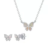 "Sterling Silver Lab-Created Opal Butterfly Necklace & Earrings Set, Women's, Size: 18"", White"