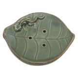 Gecko Home,'Ceramic Leaf Soap Dish with Gecko Decoration'