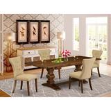 Lark Manor™ Privett Removable Leaf Solid Wood Dining Set Wood/Upholstered Chairs in Brown | Wayfair BFB3A58D5144434B8D3E1E50741BF756