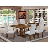 Lark Manor™ Privett Removable Leaf Solid Wood Dining Set Wood/Upholstered Chairs in Brown | Wayfair 119A6D11CCAB4BD2932D096D22076007