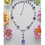 My Gems Rock! Women's Necklaces purple - Cultured Pearl & Blue Crystal Teardrop Necklace