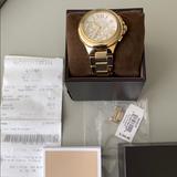 Michael Kors Accessories | Michael Kors Gold Watch 35mm Bracelet Band. | Color: Gold/White | Size: 7 Inch Extra Link In Box