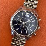 Michael Kors Accessories | Michael Kors Silver Lexington Watch With Blue Dial | Color: Blue/Silver | Size: Os