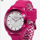 Coach Accessories | Coach Watch - Stainless Steel, Rubber Band, | Color: Pink | Size: Os