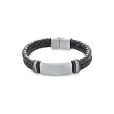 Forever New Stainless Steel And Braided Leather With White Cubic Zirconia Wrap 8.5-Inch Bracelet, Silver