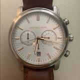 Michael Kors Accessories | Michael Kors Silver Watch With Leather Band | Color: Brown/Silver | Size: Os