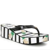 Kate Spade Shoes | Kate Spade Stripped Pineapple Wedge Flip Flops | Color: Black/White | Size: 9 But Fits An 8