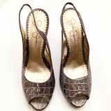 Jessica Simpson Shoes | Jessica Simpson Peep Toe Sling Back Pumps | Color: Silver | Size: 9.5b